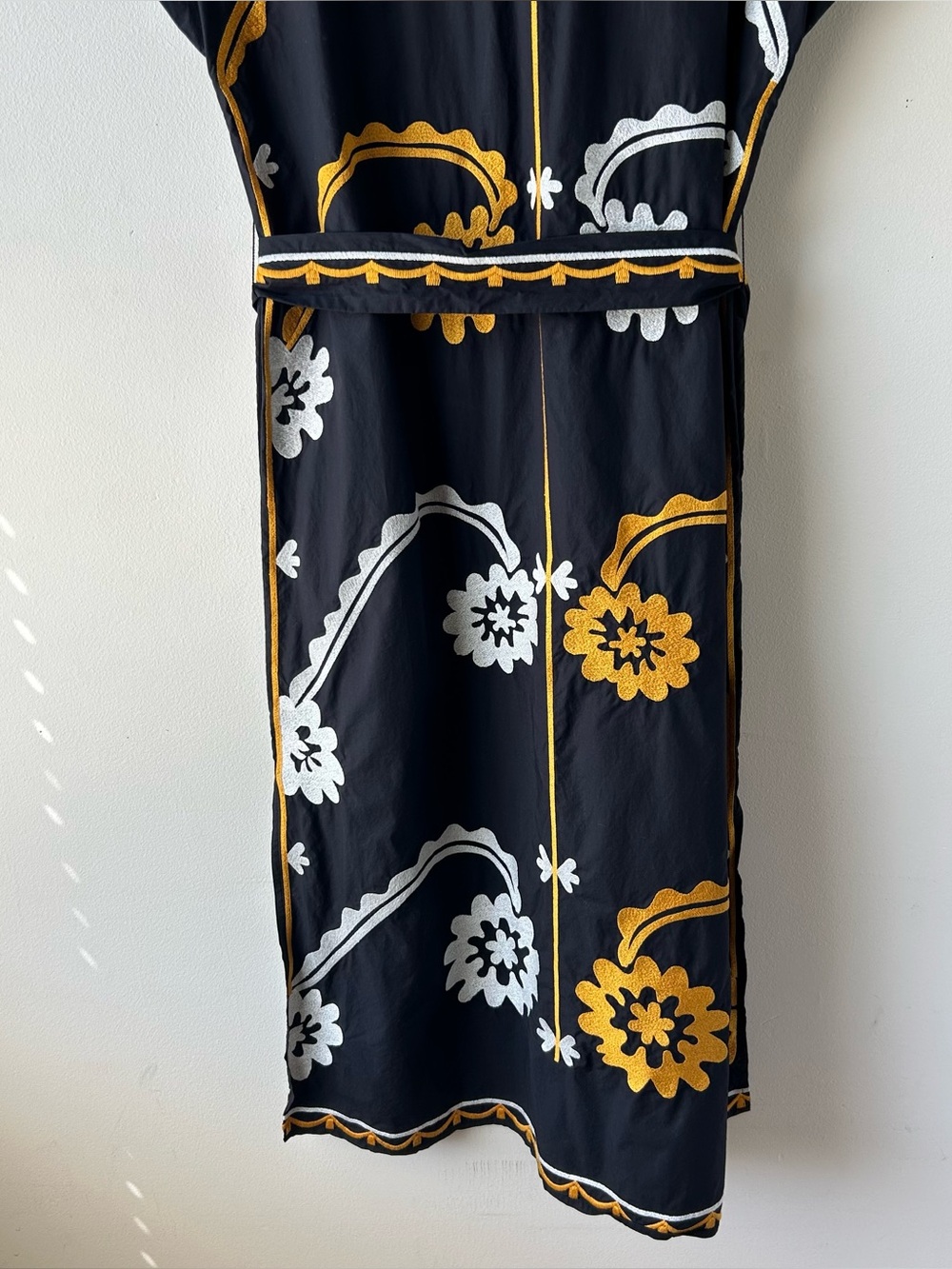 Tory Burch Embroidered Cotton Poplin Caftan Midi Dress Floral Black Gold White M - Picture 15 of 15
